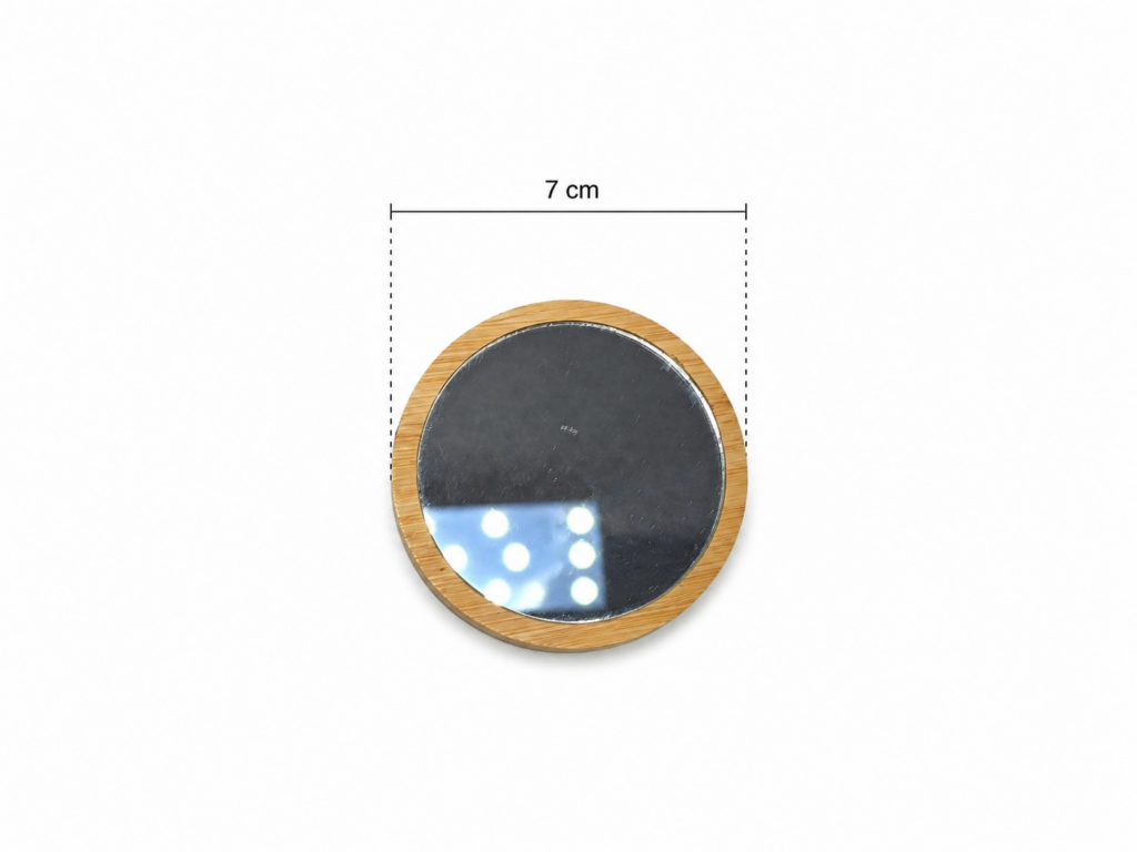 กระจกพกพาไม้ไผ่ทรงกลม ขนาด 7 ซม. สกรีนโลโก้ / เลเซอร์ได้ (Bamboo Mirror 7cm Custom Logo)
