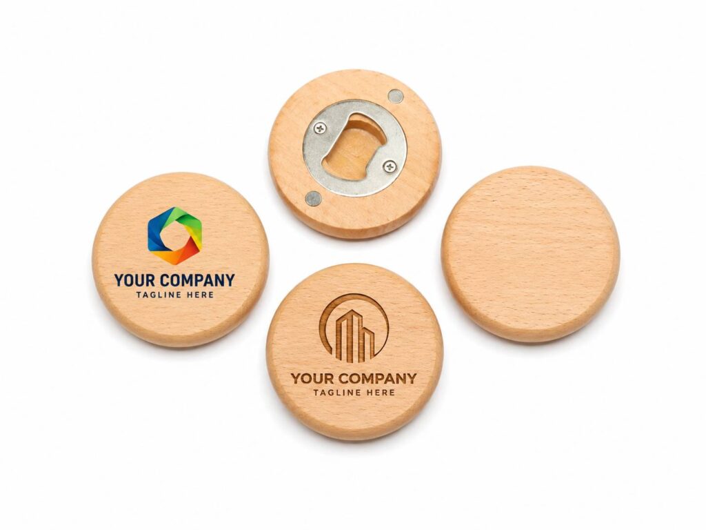 ที่เปิดขวดไม้บีชทรงกลม ขนาด 6.5 ซม.(Round Beech Wood Bottle Opener 6.5 cm – Custom Logo UV Print / Laser Engraving)